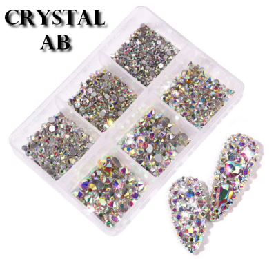 3680pcs Warmfits AB Crystal and silver Rhinestones Multi-Shape Shiny Nail